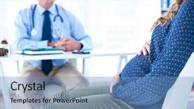  Presentation with pregnant woman doctor - PPT theme having pregnant woman consulting male doctor background and a teal colored foreground