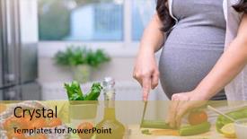  Presentation with pregnant mother - Slide deck consisting of pregnant woman cutting cucumber background and a yellow colored foreground