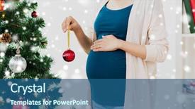  Presentation with christmas holidays - Colorful PPT theme enhanced with pregnant woman decorating christmas backdrop and a ocean colored foreground