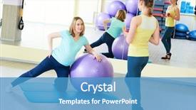  Presentation with coach - Amazing PPT theme having pregnant woman doing fitness ball exercise with coach backdrop and a teal colored foreground