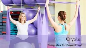  Presentation with coach - Audience pleasing PPT theme consisting of pregnant woman doing fitness exercise with coach backdrop and a light blue colored foreground