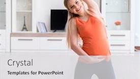  Presentation with exercise sport - Amazing PPT layouts having pregnant woman doing sport exercise at home backdrop and a light gray colored foreground
