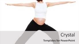  Presentation with mother doing yoga kids - Presentation design with pregnant woman doing yoga exercises on isolated white background background and a light gray colored foreground