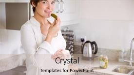  Presentation with pickle - Cool new slide deck with pregnant woman eating a pickle at home in the kitchen backdrop and a mint green colored foreground