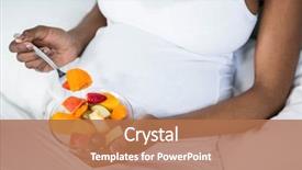  Presentation with ready to eat salad - PPT theme featuring pregnant woman eating fruit salad background and a coral colored foreground
