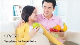  Presentation with pregnant woman - Theme consisting of eating fruits at home pregnancy background and a yellow colored foreground