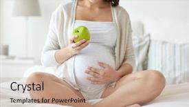  Presentation with healthy green food habit - Colorful slides enhanced with pregnant woman eating green apple backdrop and a coral colored foreground