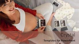  Presentation with baby ultrasound - Presentation design having pregnant-woman-enjoying-future-motherhood background and a coral colored foreground