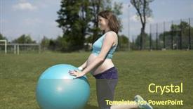  Presentation with pregnant woman in hospital - Slide set with pregnant woman excercises with gymnastic background and a  colored foreground