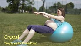  Presentation with pregnant woman - PPT theme having pregnant woman excercises with gymnastic background and a  colored foreground