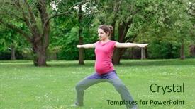  Presentation with pregnant - Theme featuring pregnant woman exercising in the park background and a seafoam green colored foreground