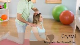  Presentation with pregnant woman massage - Slide deck with pregnant woman getting massage background and a coral colored foreground