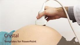  Presentation with ultrasound - Slide deck consisting of music workstation synthesizer with digital display and side light background and a gray colored foreground.