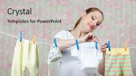  Presentation with pregnant woman cleaning - Beautiful slide set featuring pregnant woman hanging children's backdrop and a light gray colored foreground