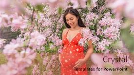  Presentation with pregnant woman - PPT theme consisting of pregnant-woman-happy-portrait background and a coral colored foreground