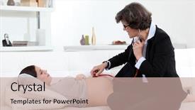  Presentation with pregnant woman doctor - Colorful PPT theme enhanced with pregnant woman having a doctor backdrop and a coral colored foreground