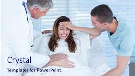  Presentation with room - Amazing slide set having pregnant woman having birth pangs backdrop and a sky blue colored foreground