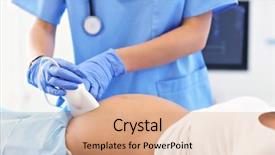  Presentation with pregnant woman doctor - PPT theme consisting of pregnant woman having ultrasound tests background and a coral colored foreground