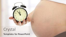  Presentation with pregnant - PPT theme featuring pregnant woman holding alarm clock background and a soft green colored foreground