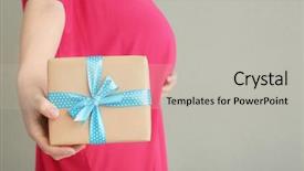 Presentation with babyshower - PPT theme with pregnant woman holding baby shower background and a light gray colored foreground