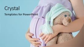  Presentation with teddy bear - Slide set with pregnant woman holding teddy bear background and a light blue colored foreground