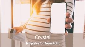  Presentation with pregnant woman - Presentation enhanced with pregnant-woman-holding-the-mobile background and a coral colored foreground