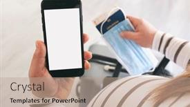  Presentation with pregnant woman - Presentation design with pregnant-woman-holding-the-mobile background and a coral colored foreground