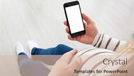  Presentation with pregnant woman - Beautiful slide deck featuring pregnant-woman-holding-the-mobile backdrop and a lemonade colored foreground