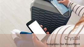  Presentation with pregnant woman - PPT theme enhanced with pregnant-woman-holding-the-mobile background and a coral colored foreground