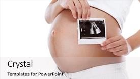  Presentation with fetus - PPT theme enhanced with pregnant woman holding ultrasound examination background and a light gray colored foreground