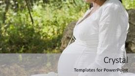  Presentation with rose flower - Colorful PPT layouts enhanced with pregnant woman in nature holding a white rose flower backdrop and a light gray colored foreground