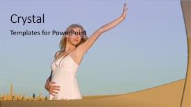  Presentation with pregnant - PPT theme consisting of pregnant woman in white dress relaxing outdoors background and a light blue colored foreground