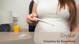 Presentation with temperature - Presentation design featuring pregnant-woman-is-checking background and a mint green colored foreground