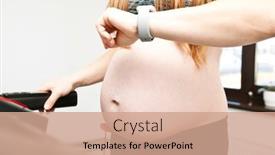  Presentation with running treadmill - Amazing slide deck having pregnant-woman-is-running backdrop and a coral colored foreground