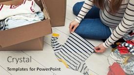  Presentation with baby clothes - Cool new slide deck with pregnant-woman-is-sorting-baby backdrop and a soft green colored foreground