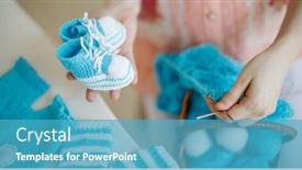  Presentation with baby clothes - Colorful slide set enhanced with pregnant-woman-knits-baby-clothes backdrop and a teal colored foreground