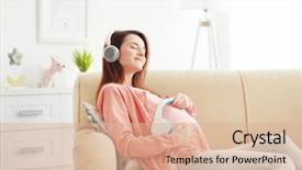  Presentation with listening woman - Amazing presentation theme having pregnant woman listening to music backdrop and a lemonade colored foreground
