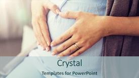  Presentation with pregnancy medicine healthcare and people - Slide deck with pregnant woman making hand heart background and a lemonade colored foreground