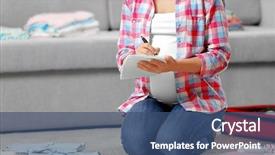  Presentation with pregnant woman - Colorful PPT layouts enhanced with packing list for maternity hospital backdrop and a ocean colored foreground