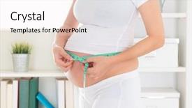  Presentation with measurement - Slides featuring baby weight scale - pregnant woman measures her belly background and a sky blue colored foreground