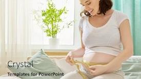  Presentation with pregnant woman - Colorful PPT theme enhanced with pregnant woman measuring her belly backdrop and a soft green colored foreground