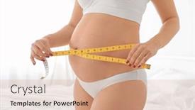  Presentation with pregnant - Colorful presentation theme enhanced with pregnant woman measuring her belly in bedroom backdrop and a coral colored foreground