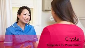  Presentation with nurse meeting a family - Slides having pregnant woman meeting with nurse background and a red colored foreground