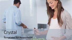 Presentation with pregnant woman - Slide set consisting of pregnant woman mixing a salad background and a light blue colored foreground