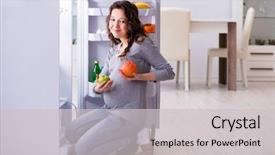  Presentation with fridge - Slide set featuring pregnant woman near fridge looking for food and snacks background and a light gray colored foreground