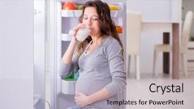  Presentation with fridge - Colorful presentation theme enhanced with pregnant woman near fridge looking for food and snacks backdrop and a light gray colored foreground