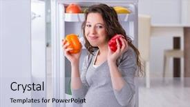  Presentation with fridge - Audience pleasing presentation consisting of pregnant woman near fridge looking for food and snacks backdrop and a light blue colored foreground