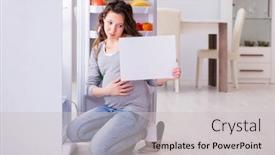  Presentation with fridge - Presentation design featuring pregnant woman near fridge with blank message background and a light gray colored foreground