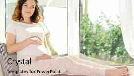  Presentation with pregnant woman - Audience pleasing PPT theme consisting of pregnant woman on window board backdrop and a  colored foreground