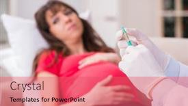  Presentation with pregnant woman doctor - Slide set featuring pregnant woman patient visiting doctor for regular check-up background and a coral colored foreground